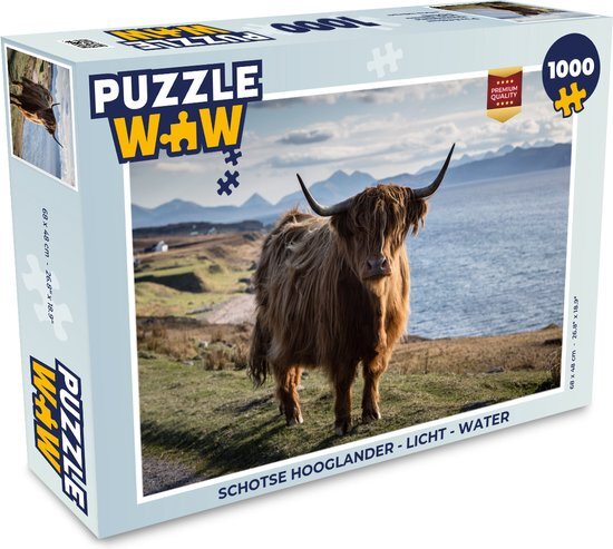 MuchoWow Puzzel Schotse hooglander - Licht - Water - Legpuzzel - Puzzel 1000 stukjes volwassenen