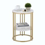 Merkloos Relaxdays bijzettafel met opbergruimte - 56x40 cm - marmer look - woonkamer - wit-goud