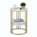 Merkloos Relaxdays bijzettafel met opbergruimte - 56x40 cm - marmer look - woonkamer - wit-goud