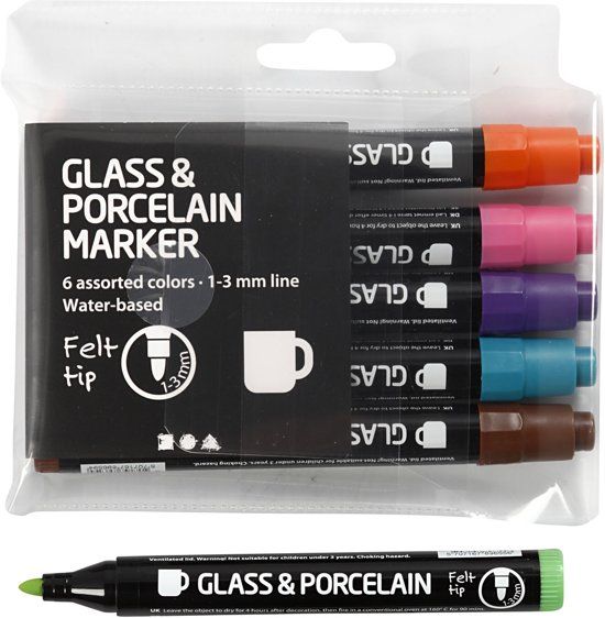 Creativ company Glas- & Porseleinstiften 1-3 mm lijn extra kleuren semi-dekkend 6 assorti