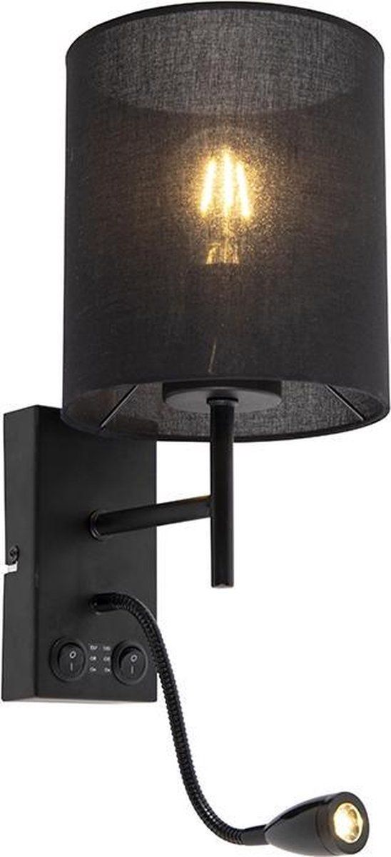 QAZQA Stacca - Moderne LED Wandlamp voor binnen - 1 lichts - D 200 mm - Zwart