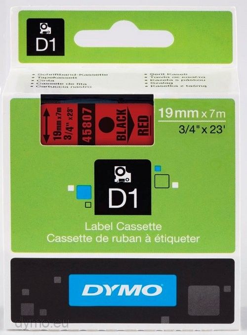 DYMO D1® Standard Labels - Black on Red - 19mm x 7m