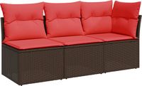 vidaXL Tuinbank met kussens 3-zits poly rattan bruin