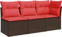 vidaXL Tuinbank met kussens 3-zits poly rattan bruin