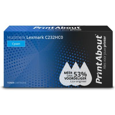 PrintAbout Huismerk Lexmark C232HC0 Toner Cyaan Hoge capaciteit