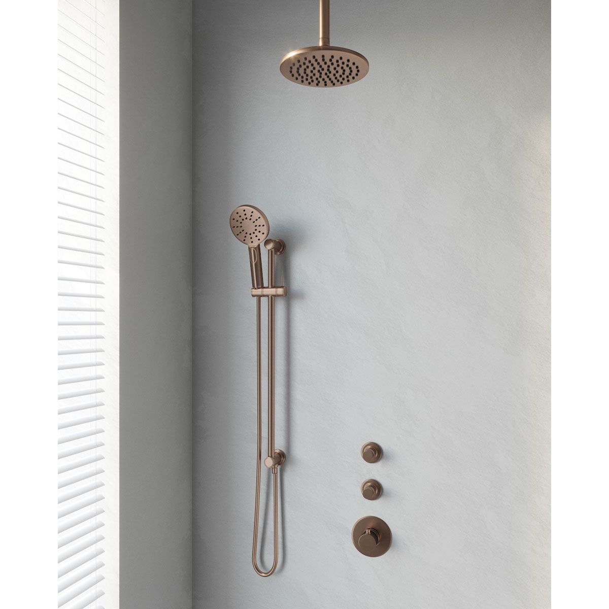 Brauer Thermostatisch Inbouwdoucheset Copper 20cm Hoofddouche Plafondarm 3 Standen Handdouche op Glijstang Koper