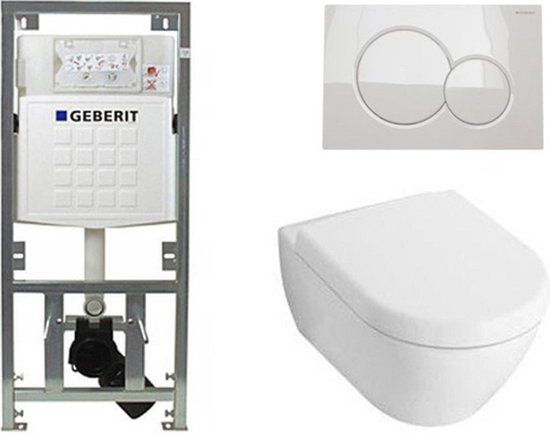 Villeroy & Boch Subway 2.0 Compact Toiletset met Geberit Inbouwreservoir en Sigma 01 Drukplaat - Wit