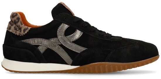 Manfield - Dames - Zwarte suède sneakers met leopard details - Maat 37