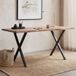 FineBuy Bureau 120x60x76 cm Acacia Bois massif / Métal Table d'ordinateur bord naturel, bureau de télétravail massif avec pieds en X noirs, table en bois table d'ordinateur chambre à coucher
