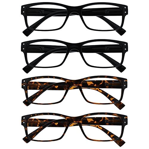 4-Pack Reading Glasses Men Black Brown Tortoise Large Designer Style Readers Spring Hinges +2.00
