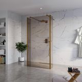 Fortifura Galeria Vrijstaande Inloopdouche - 100x200cm - Rookglas - antikalk - 8mm veiligheidsglas - 2 zijwanden - 40cm - wandsteunen en hoekprofielen - PVD - geborsteld koper