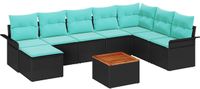 vidaXL Tuinbank - Set - 9 - st - Zwart - en - Turkoois - poly - rattan