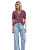 Street One Basic T-shirt met V-hals in effen kleur Dark Clouded Blush