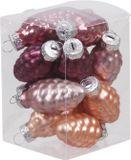 Othmar Decorations Bv 12x Dennenappel kersthangers/kerstballen rood/roze/paars (hibiscus) van glas - 6 cm - mat/glans - Kerstboomversiering