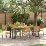 vidaXL Tuin Eettafel Set 7-delig Grijs en Bruin Polywood