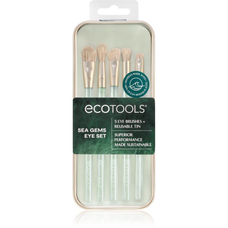 EcoTools Sea Gems Eye Makeup Tool Kit with Reusable Tin, Vegan Cruelty-Free, Liquid, Cream and Powder Compatible, 6 Piece Set