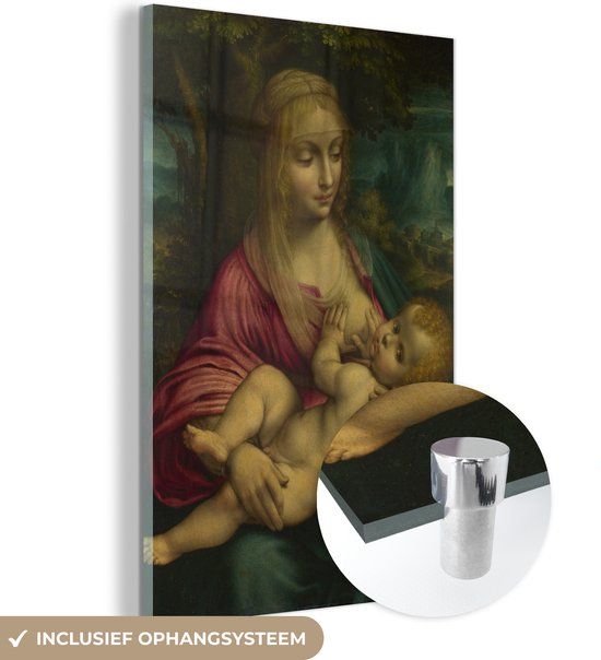 MuchoWow® Glass Painting 20x30 cm - Acrylic Glass Painting - The virgin and child - Leonardo da Vinci - Photo on glass - Paintings
