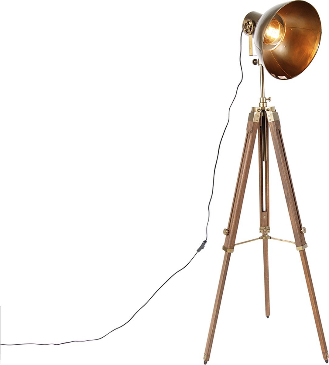 QAZQA mangoes - Industriele Tripod | driepoot vloerlamp | Staande Lamp - 1 lichts - H 165 cm - Brons - Industrieel - Woonkamer | Slaapkamer | Keuken