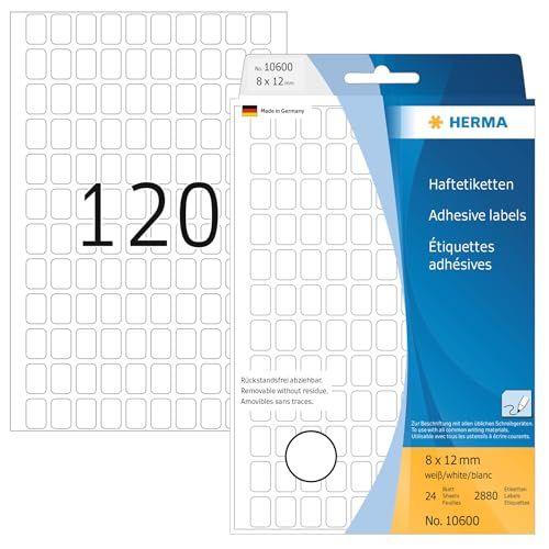 HERMA 10600 multifunctionele etiketten afneembaar (8 x 12 mm, 32 velles, papier, mat) zelfklevend, huishoudelabels voor handschrift, 3.840 etiketten voor printer, wit