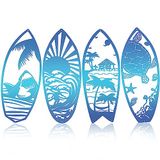 4 stuks surfplank metalen muurkunst decor surfplank haaiengolven strand surfer zeeschildpadborden tropische surfplank palmboom decoratie thuis opknoping muurkunst muursculpturen decoraties voor