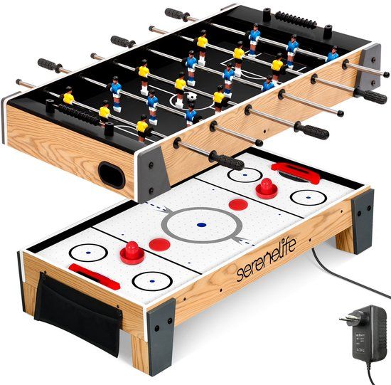 SereneLife Multispeltafel – Airhockey en Tafelvoetbal – Speltafel met Voetballen, Handgrepen en Pucks – Ideaal voor Speelkamers, Arcades