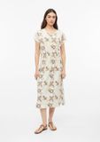 s.Oliver Jurk beige gebloemd lange mouw V-hals katoen 46