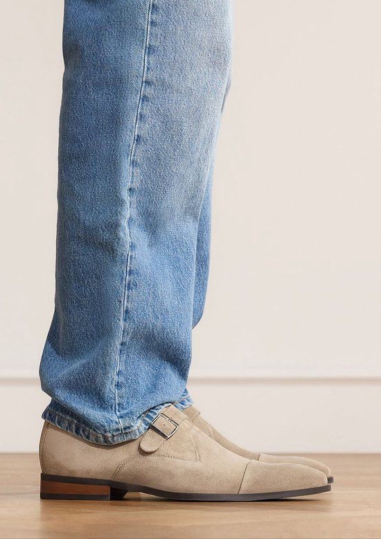 Manfield Heren Beige Suède Gespschoenen Maat 44