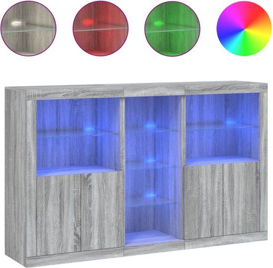 vidaXL Dressoir met LED-verlichting 162x37x100 cm grijs sonoma eiken