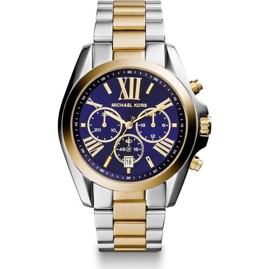 Michael Kors MK5976 Bradshaw Dames Polshorloge Staal Bicolor Blauw Analoog Quartz 43mm