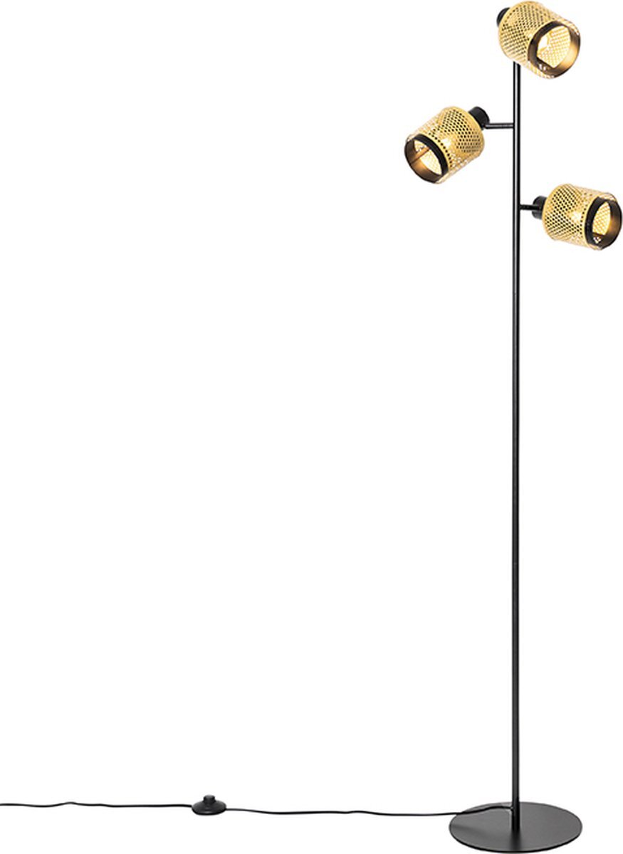 QAZQA kayden - Industriele Vloerlamp | Staande Lamp - 3 lichts - H 155 cm - Goud/messing - Industrieel - Woonkamer | Slaapkamer | Keuken