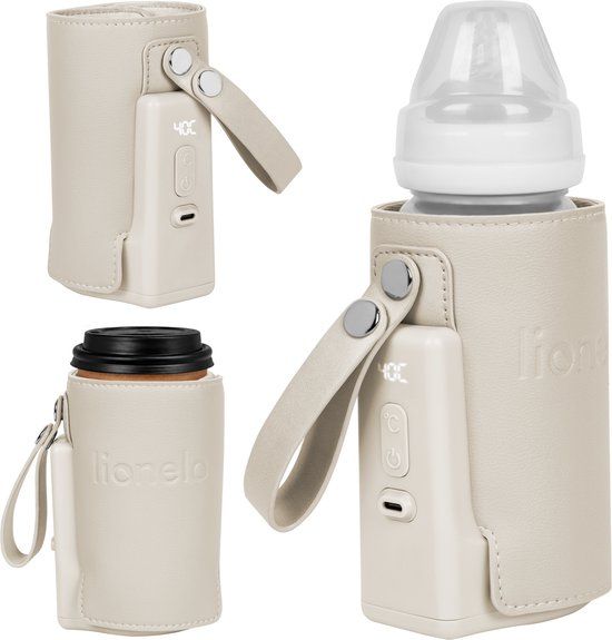 Lionelo Thermup Go Plus – Draadloze Flessenwarmer voor Onderweg – Ingebouwde 3000 mAh Batterij – Tot 8 Uur Gebruik – USB-C Oplaadbaar – 5 Temperatuurstanden – Geschikt voor Babyflessen 52–70 mm – LCD Display – BPA-vrij