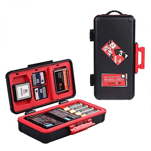 LENSGO Camera Batterij Geheugenkaart Case, Geheugenkaart Hard Protector Case Waterbestendig Anti-Shock Compact Camera Batterij Kaart Opbergdoos voor 3 Camera Batterijen 3 XQD of 3 CF Kaarten 6 SD Kaarten (rood)