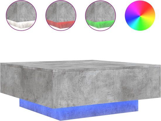 vidaXL Salontafel met LED-verlichting 80x80x31 cm betongrijs