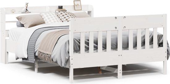 vidaXL Bedframe - Massief Grenenhout - Wit - 160x200 cm