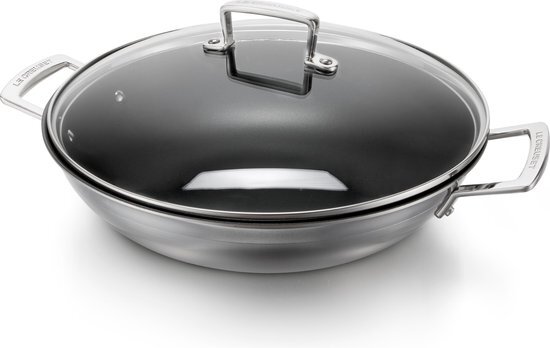 Le Creuset Magnetik wok met anti-aanbaklaag en glazen deksel ø 30 cm rvs