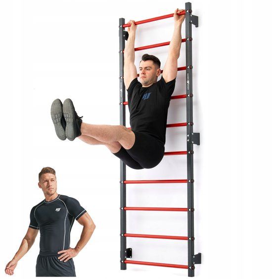 Marbo Sport - Gymnastiekrek - Wall Bar - MH-U204 - 230 x 81 cm - Metalen wandrek voor fitness en revalidatie - Thuisgym en Home Gym - Rood-zwart