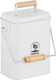 Relaxdays GFT-afvalbakje aanrecht, 3,5 l, geurfilters, deksel, hengsel, ijzer en hout, wit