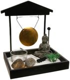 Atmosphera Boeddha zen tuin met gong - voor binnen - zwart - 15 x 16 cm