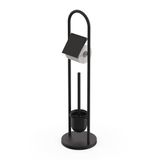 Relaxdays toiletbutler RVS staande WC-rolhouder met klep en toiletborstel, 79x22 cm, zwart