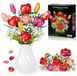 Kit de construction roses et tulipes - 680 pièces - Bouquet de blocs de construction - Sans vase