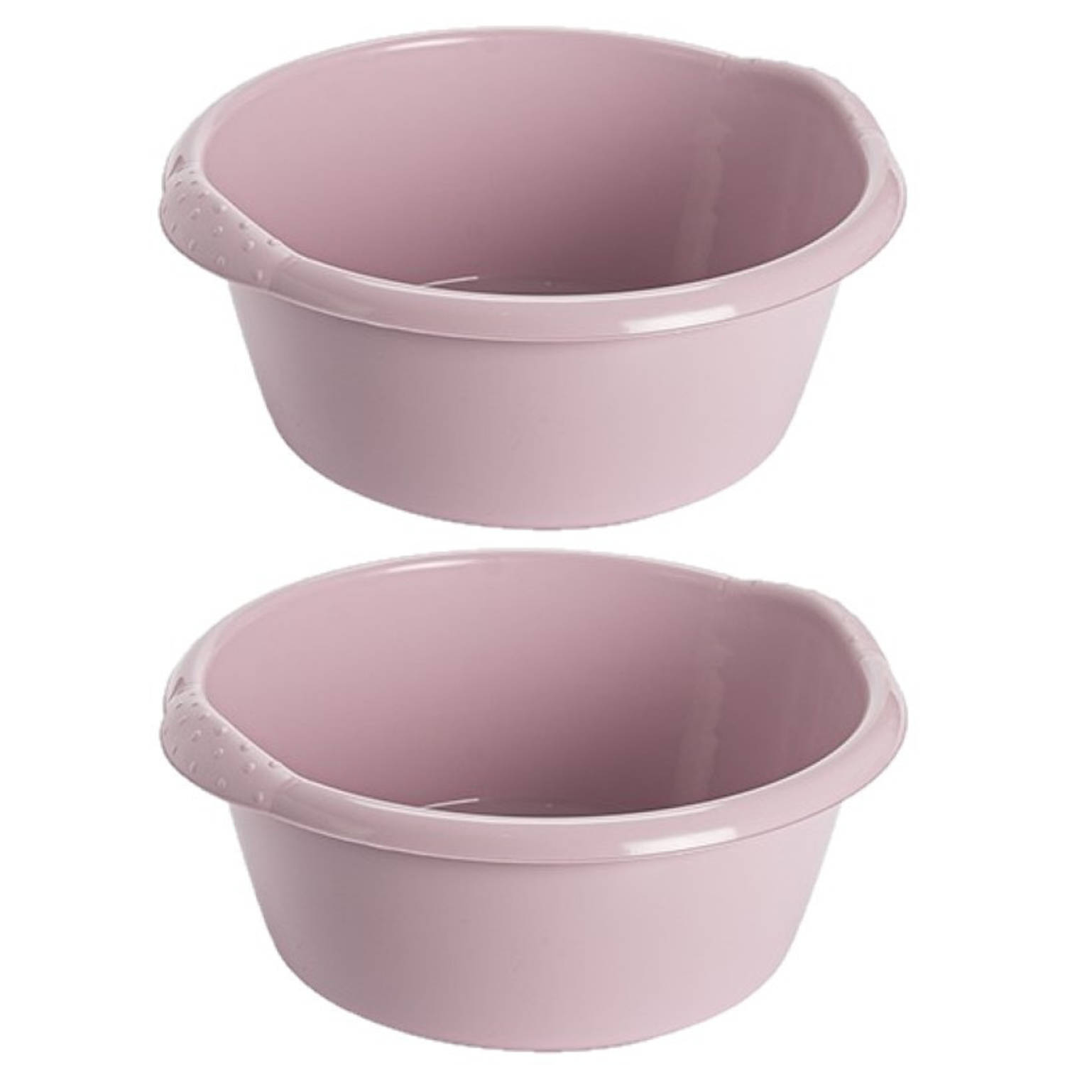 Hega hogar 2x stuks kunststof plastic afwas teiltje/afwasbak rond 20 liter zacht roze - Diameter 47 cm x Hoogte 19 cm - Schoonmaak/huishouden