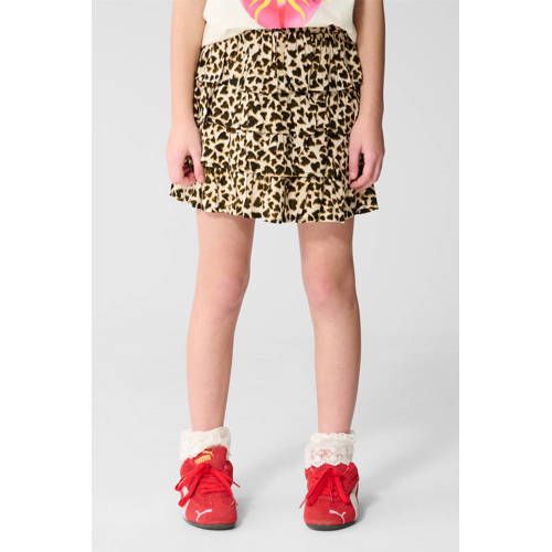 Shoeby strokenrok met panterprint lichtbruin