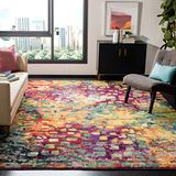 SAFAVIEH Monaco Collection Vloerkleed - 5' vierkant, roze en multi, boho chic abstract aquarelontwerp, niet-pluizend en onderhoudsvriendelijk, ideaal voor ruimtes met veel verkeer in woonkamer