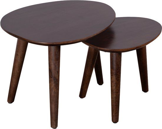Lewis & Loft Salontafel Lela - Driehoekig - FSC®-gecertificeerd mangohout - Walnoot bruin - Set van 2