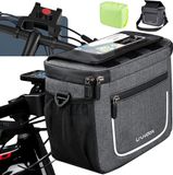 Unyqoos® Sacoche de guidon avec adaptateur pour vélo et vélo électrique, poche avant étanche de 5 litres, support de smartphone avec écran tactile TPU sensible, bandoulière amovible