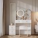 ZKOO B.V. meuble de rangement pour chaussures 4-en-1, coiffeuse, avec grand miroir et miroir de table pivotant, tabouret de coiffeuse, éclairage LED 3 couleurs, poignée en métal, blanc, dimensions : H164 cm x L109 cm x P36 cm
