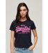 Superdry Damen W1011410A Neon-Grafik-T-Shirt figurbetonte Passform schwarz