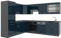 Vicco Hoekkeuken Fame-Line, Donkerblauw hoogglans/Antraciet, 287 x 227 cm, WB Antraciet
