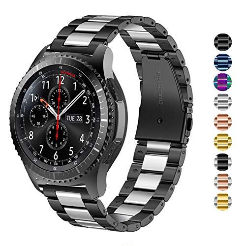 DEALELE Band Compatibel met Samsung Gear S3 Frontier / Classic / Galaxy Watch 46mm / Galaxy 3 45mm / Huawei GT2 46mm, 22mm Roestvrij Staal Metaal Armband Vervanging voor Vrouwen Mannen, Zwart-zilver