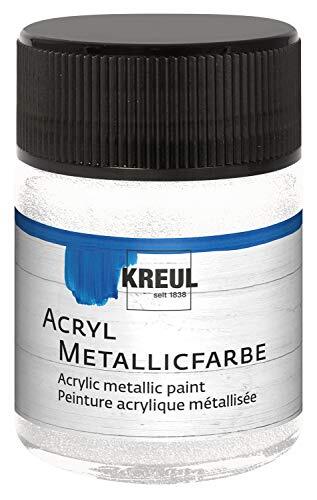 Kreul 77579 - acryl metallic verf, 50 ml glas in parelmoer wit, glamoureuze acrylverf met metallic effect op waterbasis, romig dekkend, sneldrogend en waterdicht